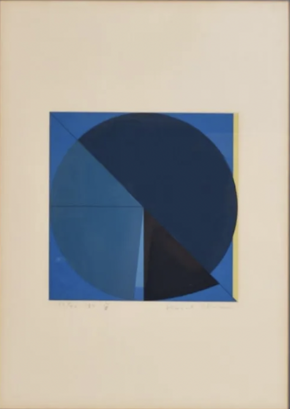 blue-toned abstract geometric art by Kazuo Hirai